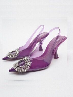 Zara Embellished Vinyl Heels Violet Size 8 NWT